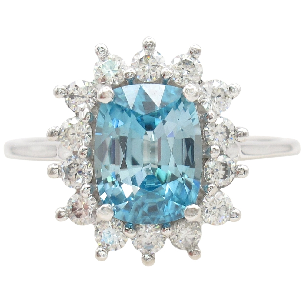 3.4ctw Blue Zircon Ring with Diamond Halo in 10K White Gold