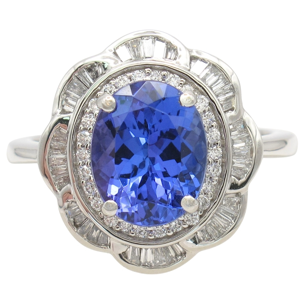 3.53ctw Tanzanite Ring with Floral Diamond Halo in Platinum
