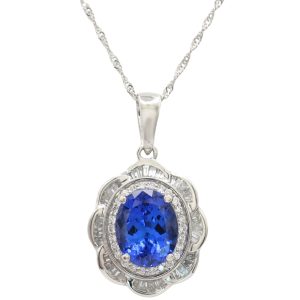 3.5ctw Tanzanite Necklace with Floral Diamond Halo in Platinum front