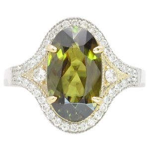 3ct Oval Sphene and Diamond Ring in 14K Yellow and White Gold