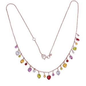 4.49 Ct TGW Colorful Gemstone Charm Necklace 14KWG