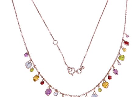 4.49 Ct TGW Colorful Gemstone Charm Necklace 14KWG