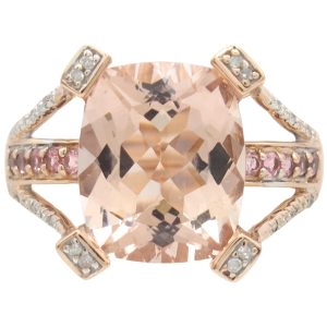 4.95ctw Morganite Ring with Pink Tourmaline Accents in 10K Rose Gold front