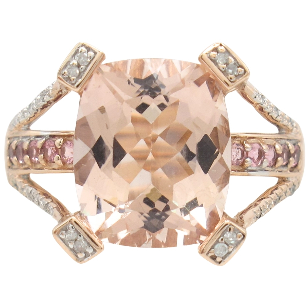 4.95ctw Morganite Ring with Pink Tourmaline Accents in 10K Rose Gold