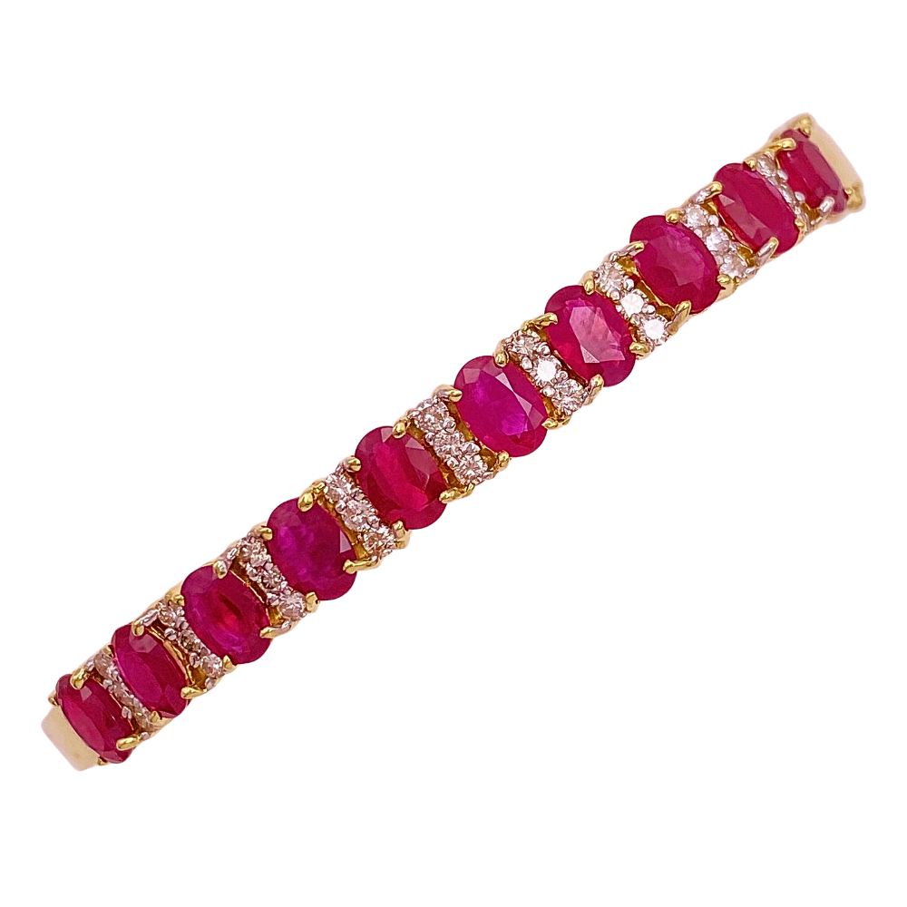 Natural Ruby and Diamond Bangle Bracelet 7.04 Carat TGW 14K Gold