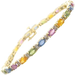 8.5ctw Multi-Color Sapphire & Diamond Line Bracelet 14K Gold front