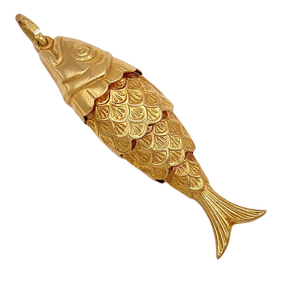 ヴィンテージ　14K　14金　ゴールド　魚チャーム　ジュエリー Buy Vintage Articulated Fish Charm or Pendant 14K Gold Online