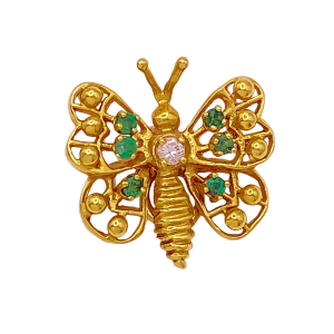 Butterfly Pendant Charm 14K Emerald Diamond