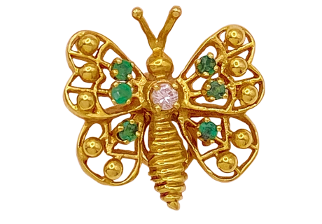 Butterfly Pendant Charm 14K Emerald Diamond