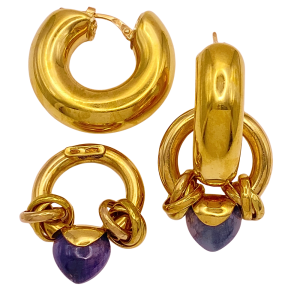 Chunky 18K Gold Hoop Door Knocker Earrings Sapphire
