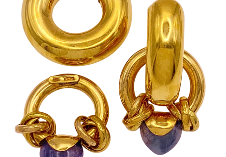 Chunky 18K Gold Hoop Door Knocker Earrings Sapphire