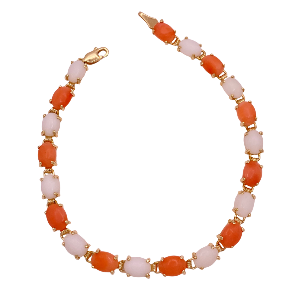 Alternating Bi-Color Coral Line Bracelet 14K Gold