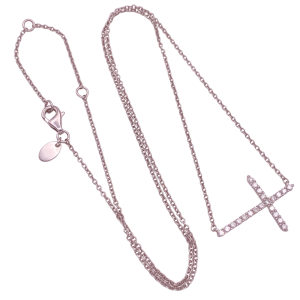 Diamond Sideways Cross Necklace .31 Ctw 14KWG