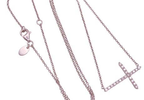 Diamond Sideways Cross Necklace .31 Ctw 14KWG