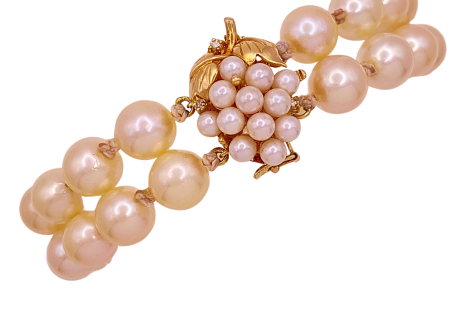 Double Row Pearl Bracelet 14K Diamond