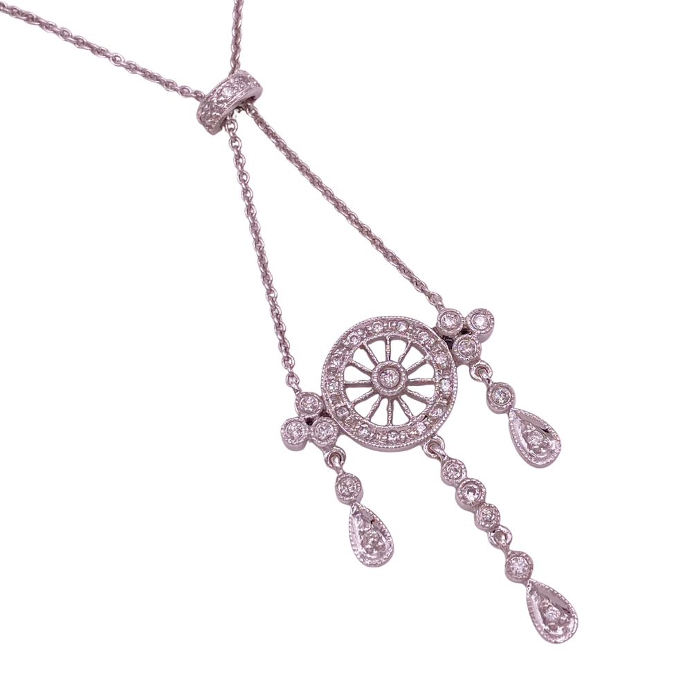 Edwardian Inspired Diamond Necklace .19 Carat TW 14K White Gold