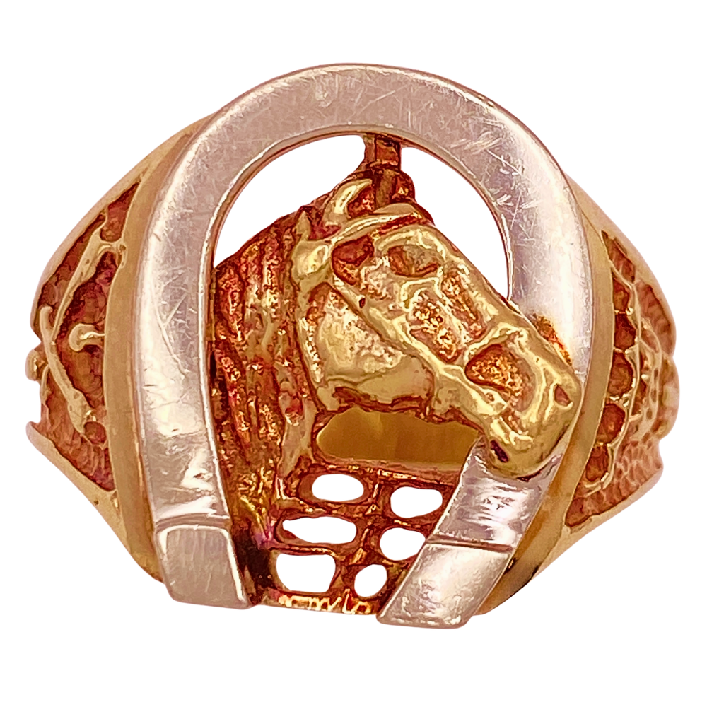 Equestrian Ring Horseshoe / Horse Head 10K Two-Tone Gold