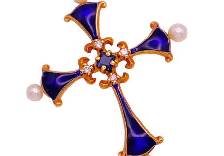 FM Faberge Cross 14KYG Enamel
