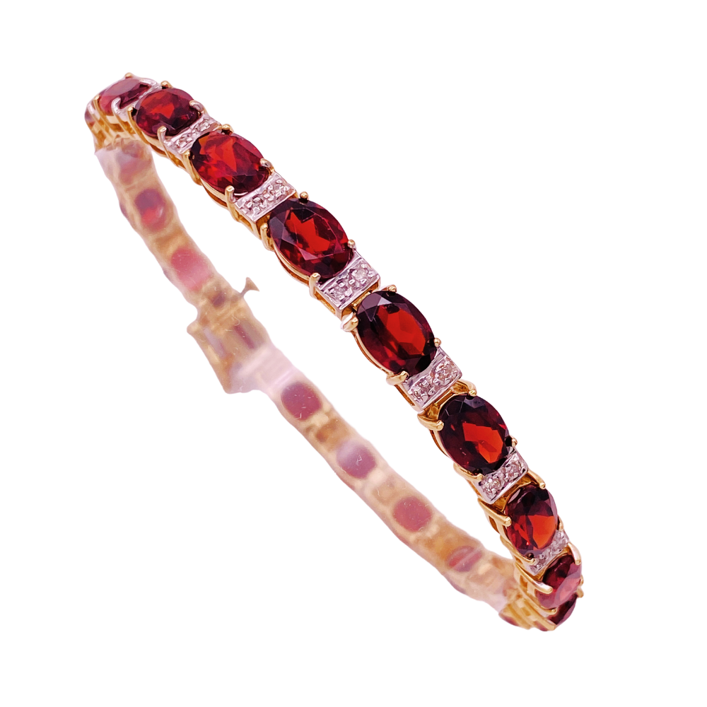 Garnet and Diamond Line Bracelet 18.62 Carats TGW 10K Two-Tone Gold