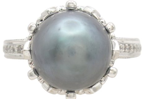 Gray Tahitian Pearl Ring with Diamond Accents in 14K White Gold front