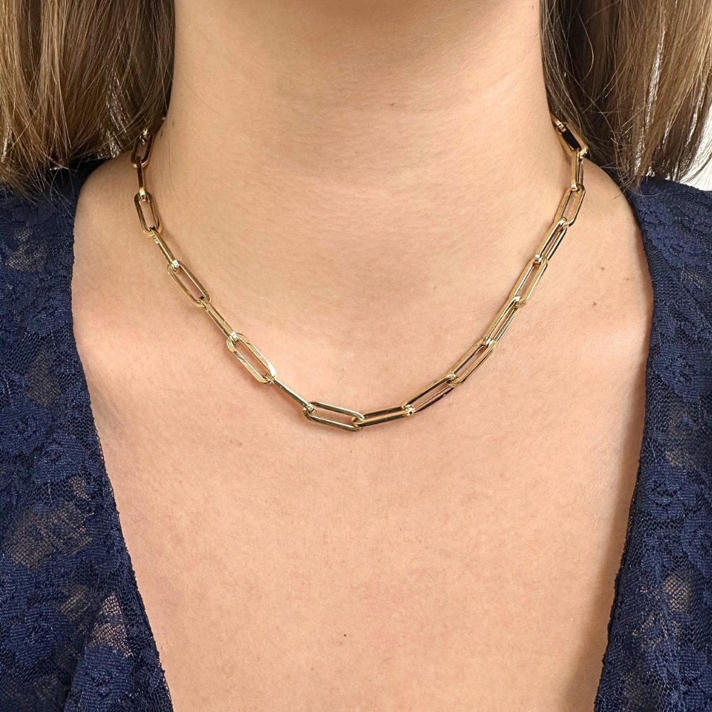 Buy Hollow Paperclip Chain Link Necklace 14K Gold Online | Arnold