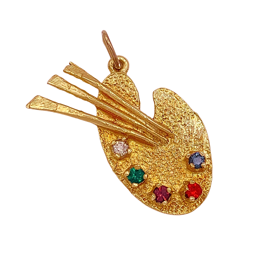 Jeweled Vintage Art Paint Pallet Charm 14K Gold
