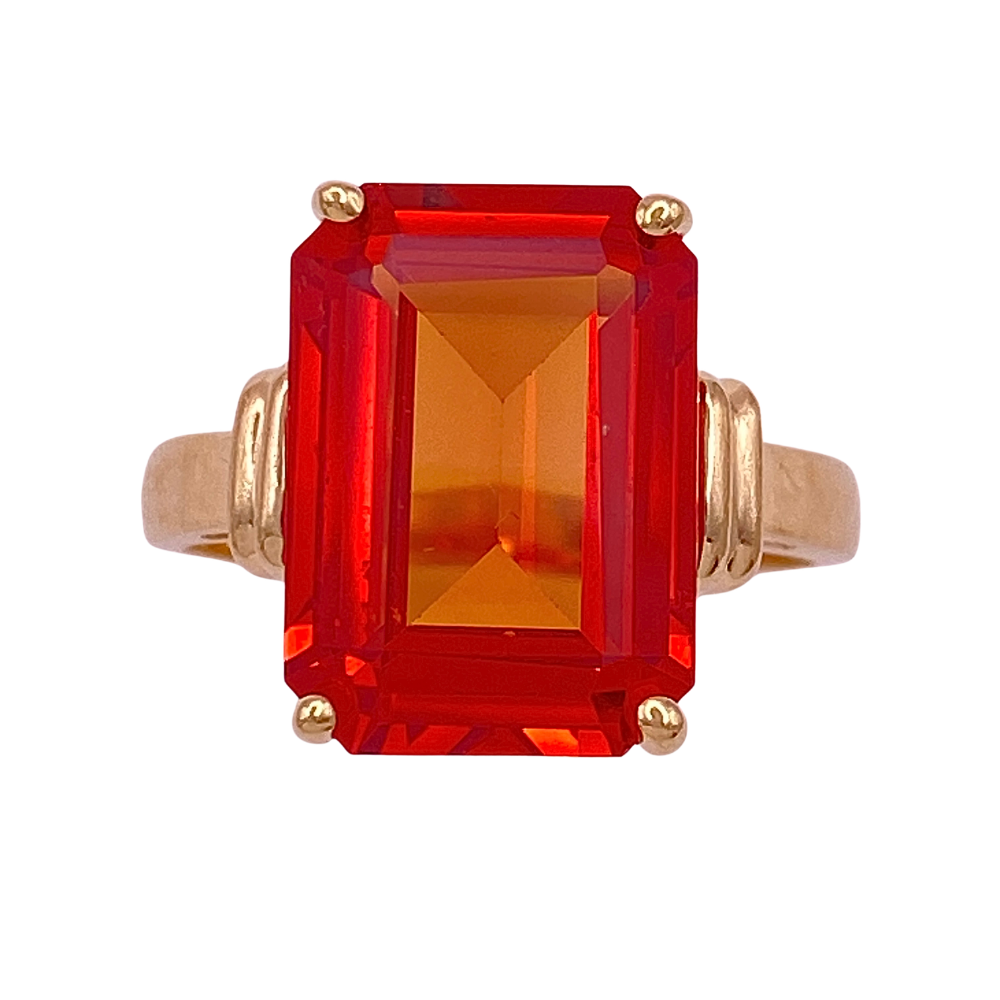 Classic Orange Sapphire Solitaire Ring Lab 10 Carat Emerald Cut 14K Gold