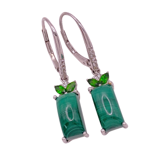 Malachite, Tsavorite, Spinel Dangle Earrings 14KWG
