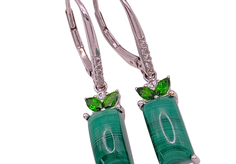 Malachite, Tsavorite, Spinel Dangle Earrings 14KWG