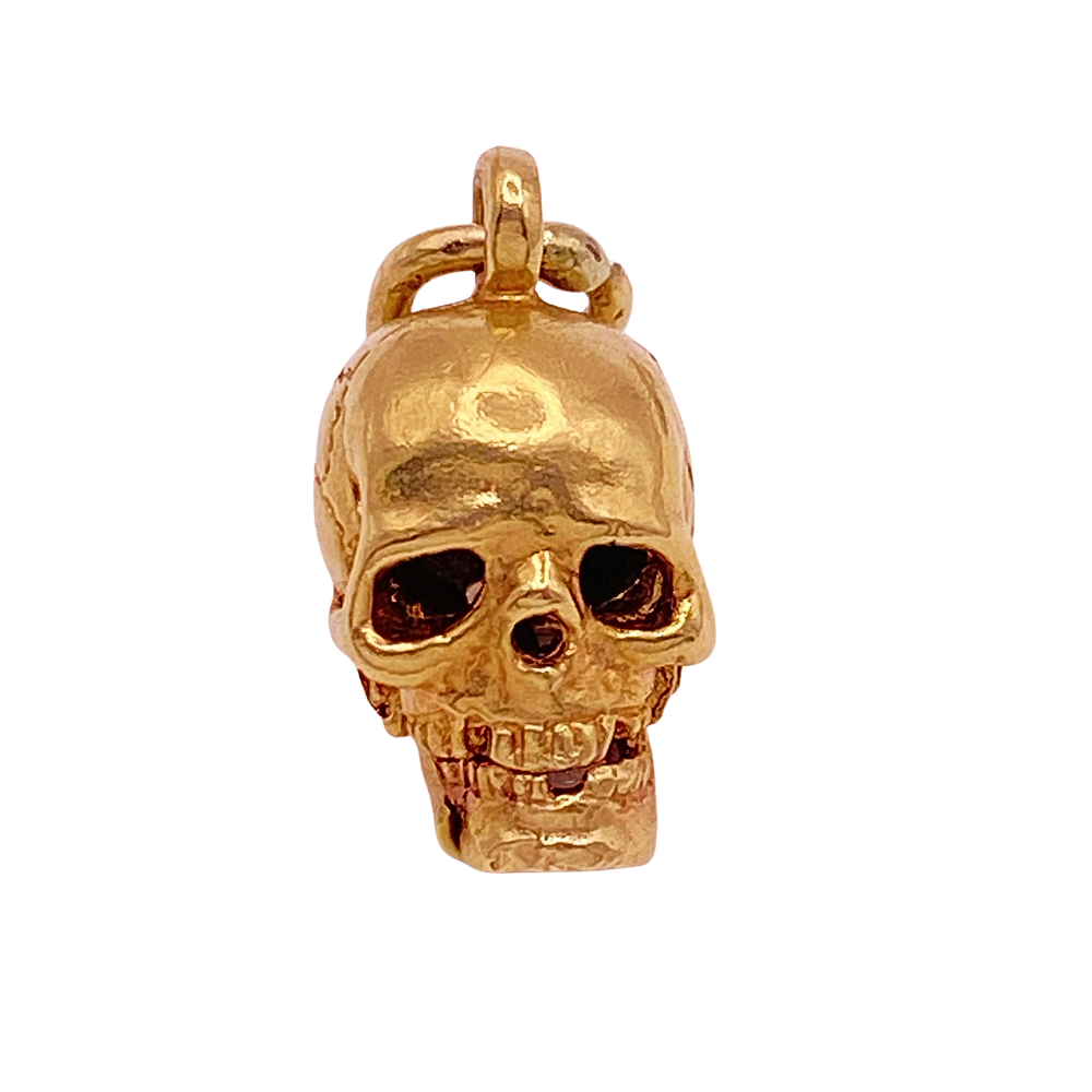 Mechanical Human Skull Charm 14K Gold Three-Dimensional