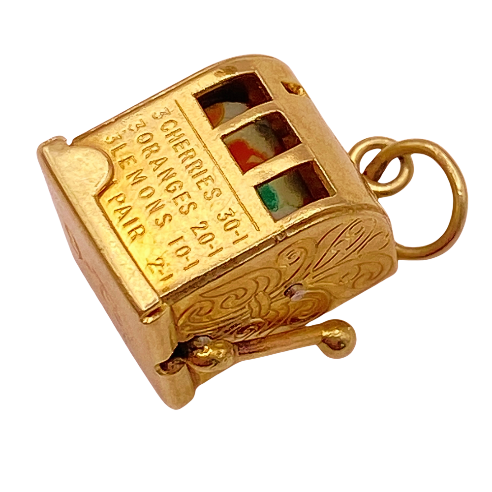 Mechanical Vintage Slot Machine Charm 14K Gold Three-Dimensional