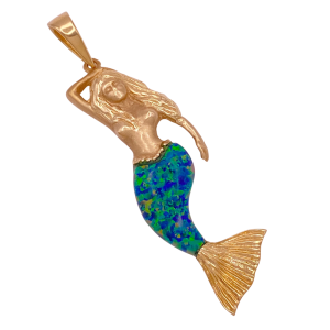 Mermaid Pendant 14KYG Created Opal