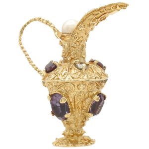 Mid-Century Jeweled Water Pitcher Carafe Pendant 14K Gold side