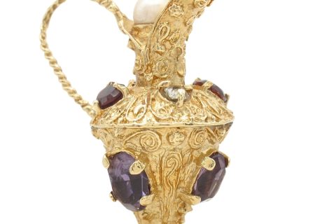 Mid-Century Jeweled Water Pitcher Carafe Pendant 14K Gold side