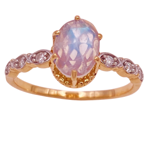 Moonstone Diamond Ring 14K Rose & White Gold