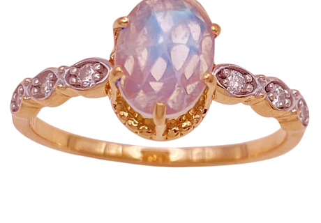 Moonstone Diamond Ring 14K Rose & White Gold