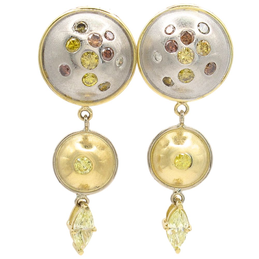 Multi Colored Fancy Diamond Dome Drop Earrings 14K