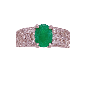 Natural Emerald Diamond Ring 14kWG