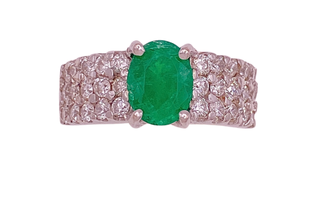 Natural Emerald Diamond Ring 14kWG