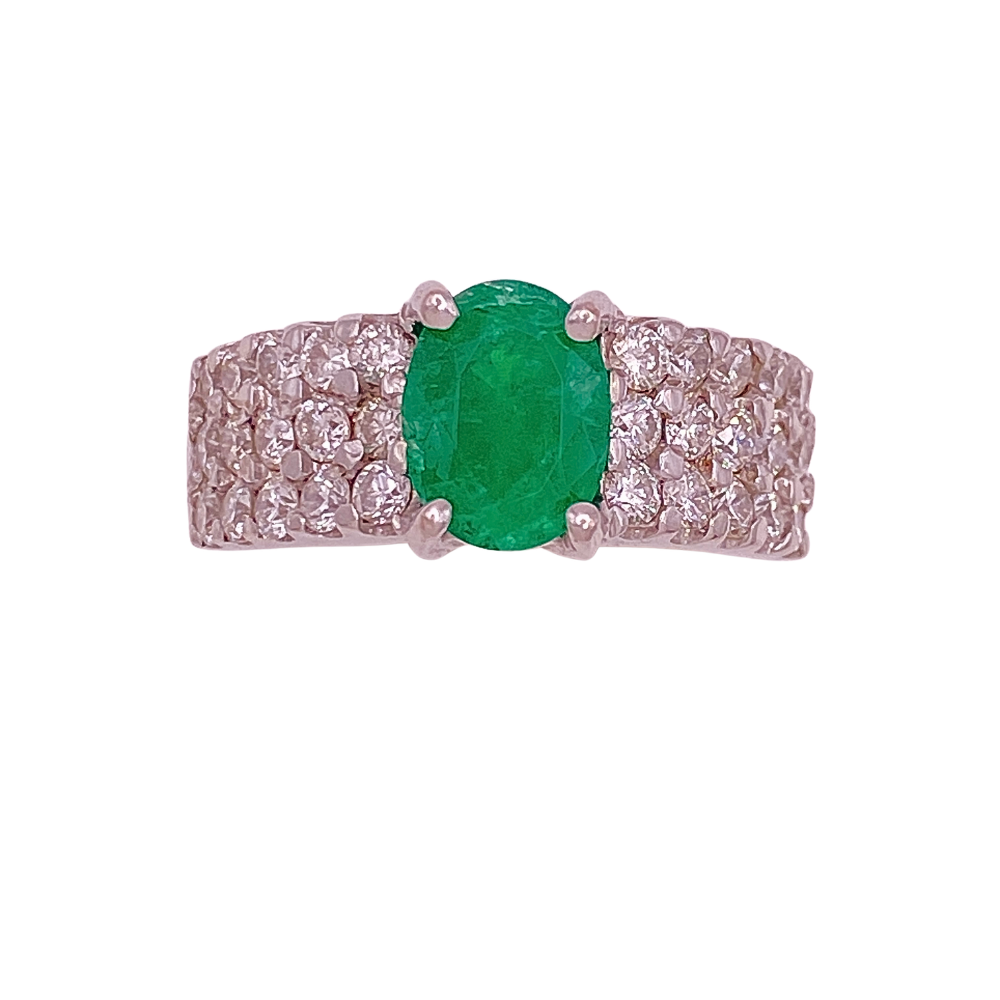 Natural Emerald and VS Diamond Band Ring 1.95 Carat TGW 14K White Gold