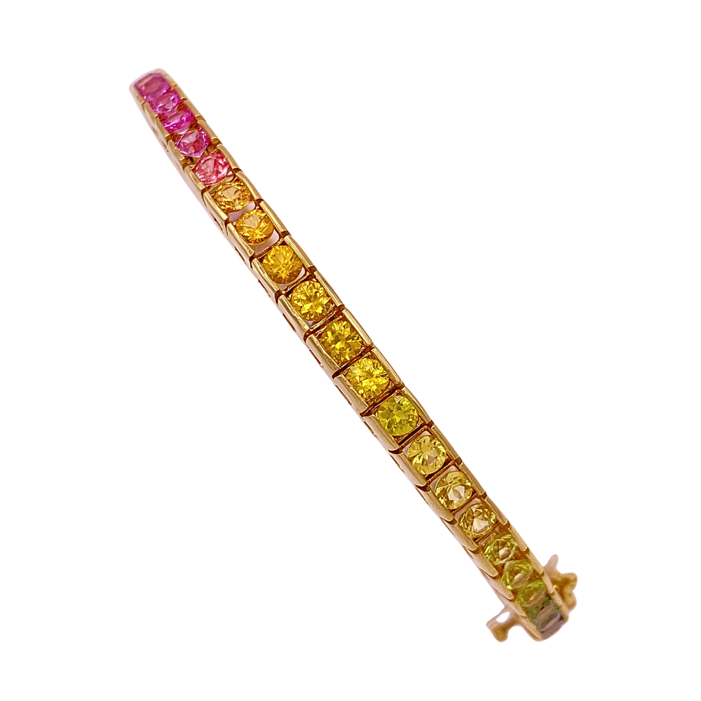 Mesmerizing Ombré Sapphire Rainbow Bracelet 8.96 Carat TW 14K Gold