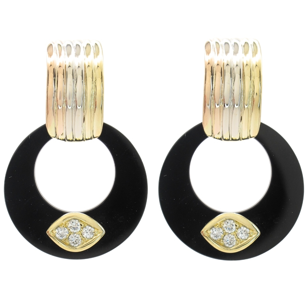 Onyx Doorknocker Earrings 18K Tri-Color Gold