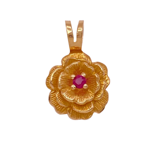Ruby Accent Flower Pendant Charm 14K