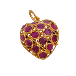 Ruby Sapphire Puffy Heart Charm 18KYG 2.40 Ct