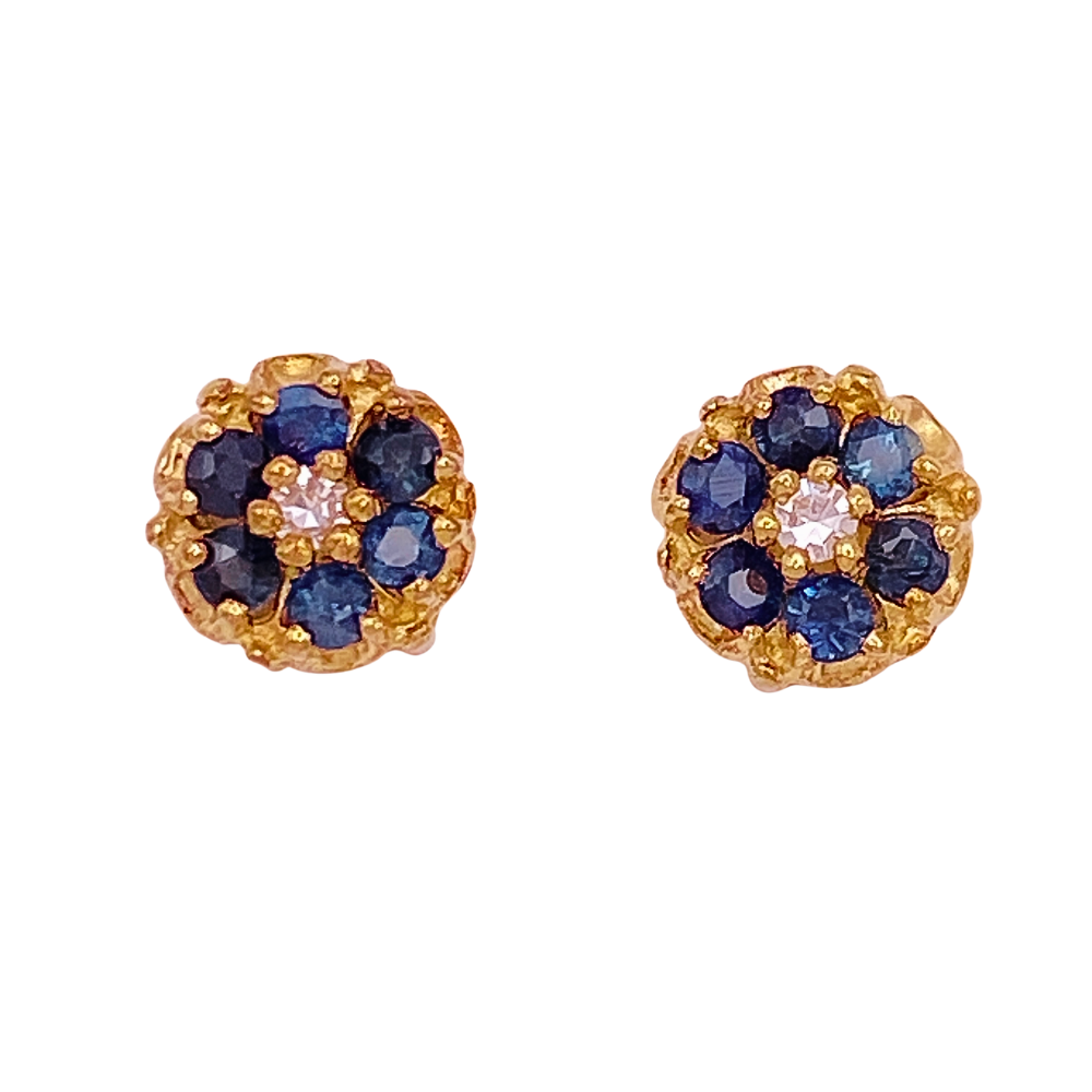 Sapphire and Diamond Flower Stud Earrings 14K Gold .30 Carat TGW