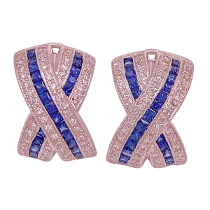 Sapphire Diamond X Statement Earrings 18KWG 2.48 Ct TGW
