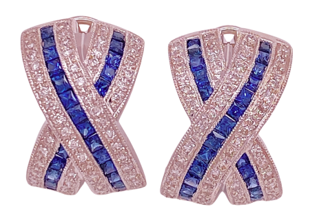 Sapphire Diamond X Statement Earrings 18KWG 2.48 Ct TGW