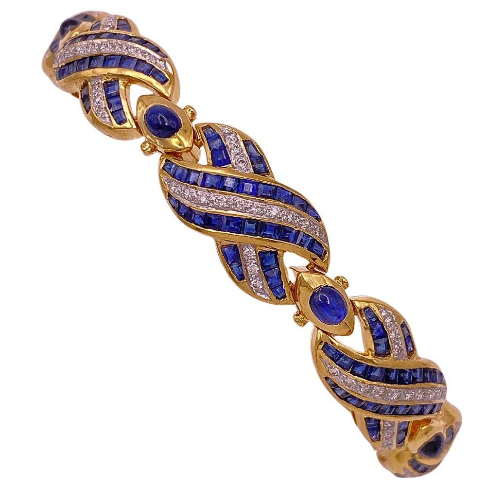 Impressive Sapphire and Diamond XO Bracelet 18K Gold 17.44 Carat TGW