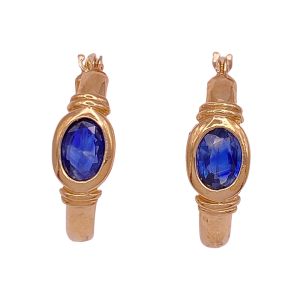 Sapphire Hoop Earrings 1.40 Ctw 14KYG