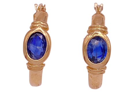 Sapphire Hoop Earrings 1.40 Ctw 14KYG